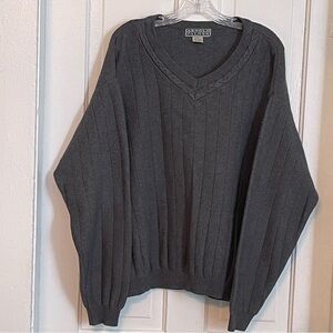 Vintage Arnold Palmer Sportswear V-Neck Knit Dark Gray Cotton Sweater Size Large